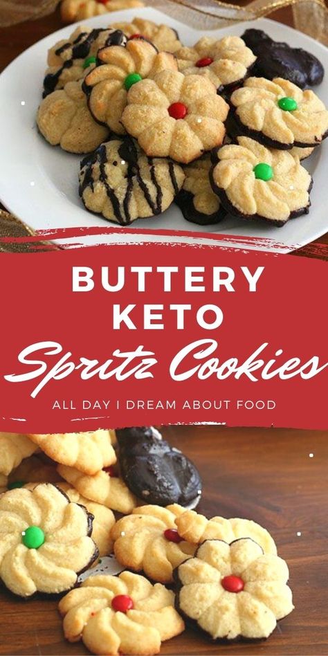 Buttery and delicious! These easy keto spritz cookies are a holiday tradition in our house, but they are delicious any time of year. Low Carb Christmas, Keto Holiday Recipes, Keto Christmas Cookies, Keto Cookie Recipes, Keto Christmas, Spritz Cookies, Low Carb Cookies, Low Carb Sweets, Low Carb Baking