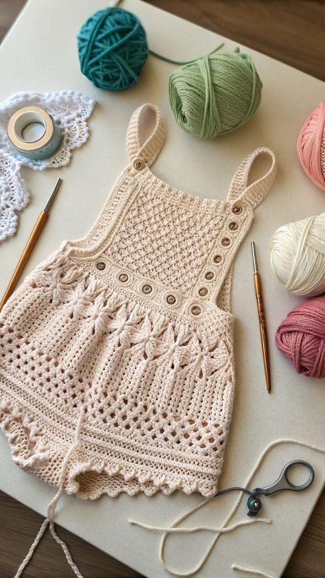 Crochet Romper Crochet Romper Baby Free Pattern, Crochet Outfit Ideas, Crochet Bodysuit, Crochet Trends, Knit Baby Clothes, Crochet Jumpsuits, Crochet Clothing Patterns, Crochet Belt, Crochet Outfit