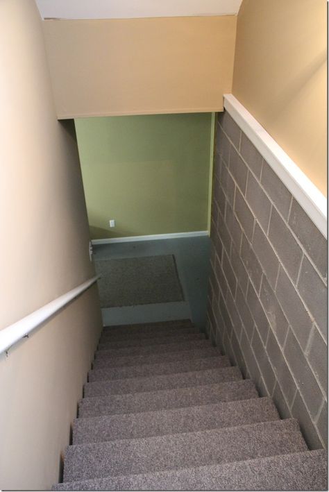 Our basement stairs needed a serious transformation. Here's the before picture of our stairs. Stair Wall Ideas, Man Cave Bar Diy, Cave Decorations, Basement Stairway, Modern Lofts, Basement Stairwell, Basement Remodeling Diy, Basement Staircase, Cave Bathroom