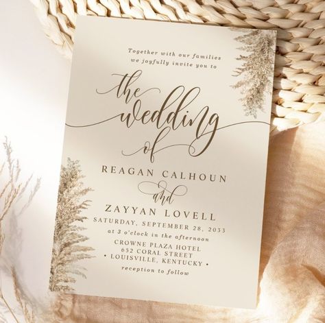 🌿 Embrace the beauty of nature with our elegant Pampas Grass wedding invitation suite. This boho-chic design features delicate calligraphy and earthy tones, perfect for a romantic and intimate celebration. ✨ Customizable to your unique love story, these invitations will set the tone for a truly unforgettable day. ✨ Tap the link in my bio to shop now! #zazzlemade #weddinginvitations #weddingstationery #pampasgrasswedding #pampasgrassdecor #bohochicwedding #bohoinvitations #rusticwedding #w... Pampas Wedding Invitation, Pampas Grass Wedding Invitation, Modern Calligraphy Wedding Invitation, Pampas Wedding, Bohemian Chic Weddings, Modern Wedding Design, Pampas Grass Wedding, Exotic Wedding, Boho Invitations