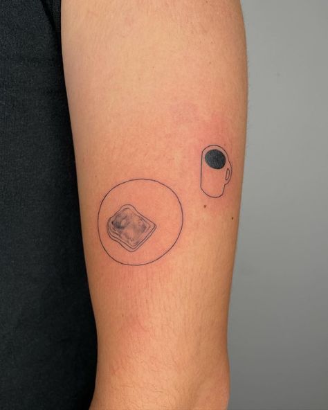 Minimalist Food Tattoo, French Toast Tattoo, Peanut Butter Tattoo, Toast Tattoo Cute, Tea And Toast Tattoo, Burnt Toast Tattoo, Everything Bagel Tattoo, Toast Tattoo, Bread Tattoo