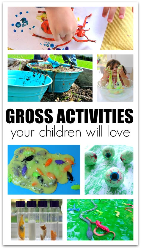 Slime, Goo, and Other Gross Activities For Kids - yucky and fun! Snow Slime, Sensory Play Toddlers, Fear Factor, Gross Motor Activities, Science Activities For Kids, Afterschool Activities, After School Program, Activities For Children, Education Kindergarten