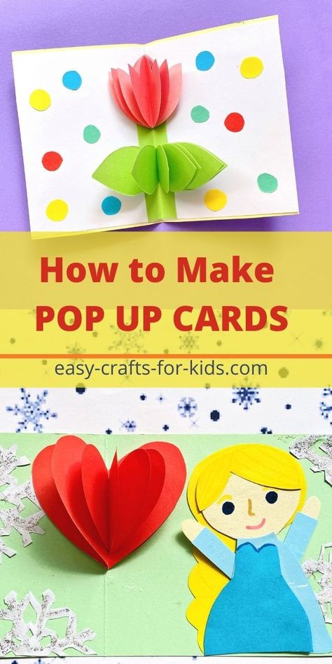 Pop Up Get Well Cards Diy, Kindergarten Cards Handmade, Types Of Greeting Cards, Homemade Popup Cards, Pop Up Flower Cards Diy, Diy Pop Up Birthday Cards Tutorials, Cards For Kids To Make Easy, How To Make Pop Out Cards, Pop Up Thank You Card