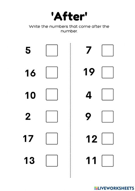 After Number Worksheet 1 To 20, What Comes After Worksheets 1 To 20, Number After Worksheet, Pre Primary Worksheet, Lkg Worksheets Activities English, After Numbers Worksheet, Joining Dots, Handwriting Worksheets For Kindergarten, Nursery School Activities