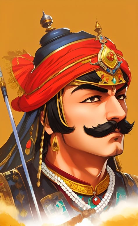 Maharana Pratap Sketch, Maharana Pratap Drawing, Maharana Pratap Art, Royal Rajput Wallpaper, Rana Pratap, Shivaji Maharaj Painting, Beautiful Pencil Sketches, Maharana Pratap, Digital Graphics Art