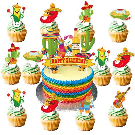 PRICES MAY VARY. The package includes: a pack of 25pcs Mexican cake decorations, including 1 cake topping and 24 cake toppings. 6 unique and different designs are very suitable for themed birthday party supplies, making your party more perfect. Suitable Occasion: cupcake decoration is a great decoration, very suitable for Mexican your birthday party,Mexican party, Baby shower，Mexican theme baby Gifts and so on. Very suitable for gatherings children, they will add to the atmosphere absolutely! Ma Mexican Birthday Party, Mexican Cake, Birthday Cupcakes Decoration, Kids Birthday Party Cake, Mexican Birthday Parties, Mexican Birthday, Cupcake Decoration, Mexican Theme, Cake Party