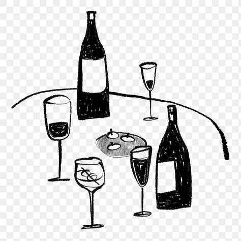 Champagne Glasses Drawing, Wine Glass Doodle, Glass Of Wine Drawing, Champagne Doodle, Wine Glass Sketch, Drinks Doodle, Doodle Transparent Background, Champagne Drawing, Wine Doodle