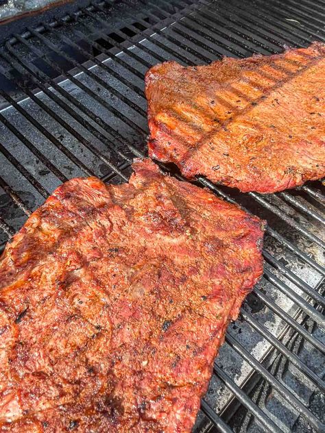 Tender, delectable Mexican Carne asada with a delicious smokey flavor because it's smoked on a Traeger instead of grilled on a propane grill. #smokedcarneasada #traegersmokedcarneasada #hildaskitchenblog Smoked Carne Asada, Instant Pot Tamales, Homemade Masa, Air Fryer Spaghetti Squash, Air Fryer Spaghetti, Traeger Turkey, Mexican Carne Asada, Healthy Pasta Alternatives, Spicy Pumpkin Seeds