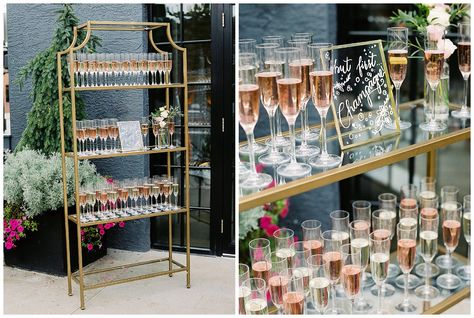 But first, champagne! This gold shelving unit is a beautiful, romantic and sophisticated statement piece for a wedding or event Champagne Welcome Table, Gold Shelving, 37th Wedding Anniversary, But First Champagne, Champagne Wall, New Years Wedding, Car House, Welcome Table, Drink Bar