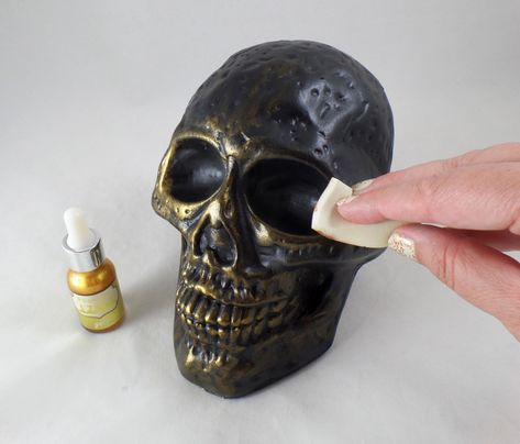 Bejeweled Skull Diy, Plastic Skull Crafts, Plastic Skull Makeover, Stacked Skulls, Rhinestone Skull Decor, First Day Of October, Dollar Tree Skull Candle Holder, Chalk Board Paint, Upcycle Plastic