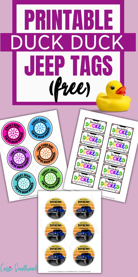 Free printable duck duck Jeep tags Duck Tags For Jeeps, You've Been Ducked Jeep Tags, Jeep Duck Tags Printable, How To Keep Ducks On Jeep Dash, Jeep Duck Tags, Ducking Jeep Ideas, Jeep Duck Holder Diy, Duck Duck Jeep Tags Free Printable, Duck Duck Jeep Tags Free