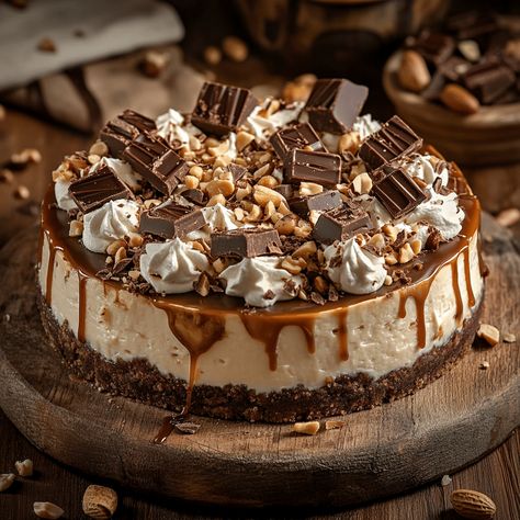 You won't believe how easy it is to create a Snickers cheesecake that will leave everyone craving more! Snickers Mini Cheesecakes, Snicker Cheesecake, Candy Bar Cheesecake, No Bake Snickers Cheesecake, Snickers Cheesecake Recipe, Snickers Dessert, Snickers Pie, Traditional Cheesecake, Pancake Dessert