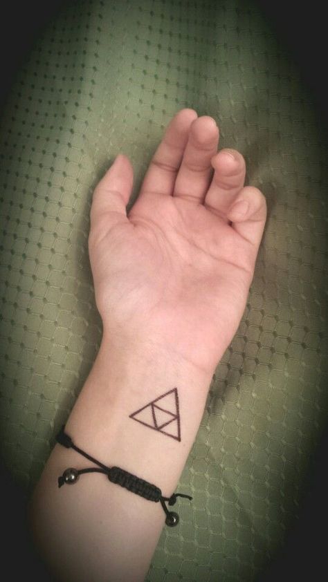 Tri Force Tattoo, Triforce Tattoo, Courage Tattoo, Courage Tattoos, Pixel Tattoo, Zelda Tattoo, Pink Tattoo, Literary Tattoos, Chrono Trigger