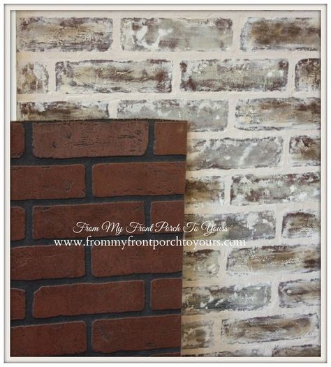 I might be able to use this for my backsplash.  DIY Faux Brick Wall Tutorial- From My Front Porch To  Yours Faux Brick Wall Panels From Lowes, Faux Brick With Board And Batten, Faux Brick Wall Panels Kitchen, Fake Brick Wall Panel, Brick Wall Panel, Storefront Ideas, Diy Faux Brick Wall, Faux Brick Wall Panels, Fake Brick