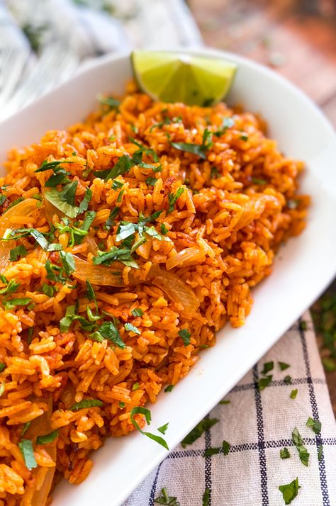 Mexican Rice Aesthetic, Orange Mexican Rice, Orange Rice, Orange Vegetables, Mexican Style Rice, Orange Rice Recipe, Spanish Rice Recipe, Spain Food, Mexican Rice