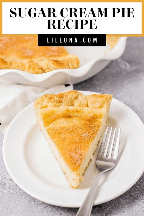 This delicious sugar cream pie recipe is filled with an egg-free custard filling that is easy to make. This is an old-fashioned favorite! #sugarcreampie #creampie #creampierecipe #pie #pierecipe Sugar Crème Pie, Vanilla Custard Pie Recipe, Sugar Cream Pie Recipe, Egg Custard Pie, Sugar Cream Pie, Cream Pie Filling, Custard Pie Recipe, Dessert Recipies, Homemade Pumpkin Pie