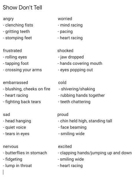 Ways To Write Names Creative, Story Words Writing, Describing Your Character, Different Words For Walk, Body Types Description, Describing Shock Writing, Show Not Tell Emotions, Story Ideas For Wattpad, Words To Use When Writing A Book