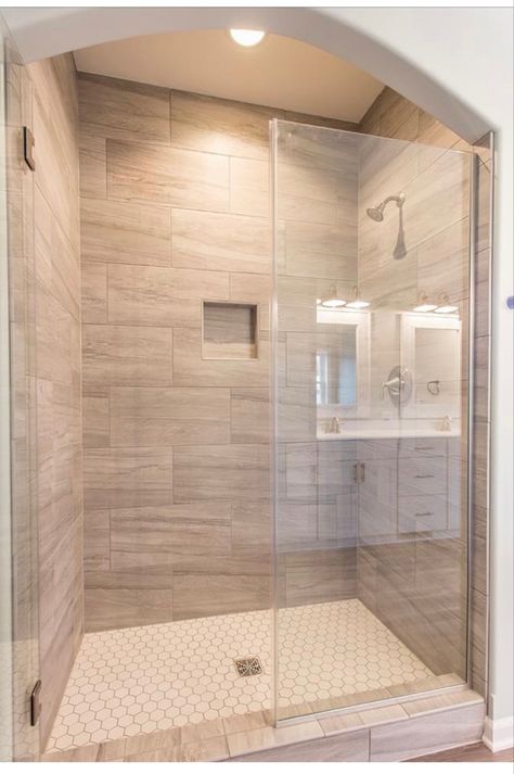 Compact Master Bath, Master Bath Farmhouse, Spa Like Master Bath, Spa Like Master, Master Bath Ideas, Small Shower Remodel, Bathroom Improvements, Minimalist Bathroom Design, Full Bathroom Remodel