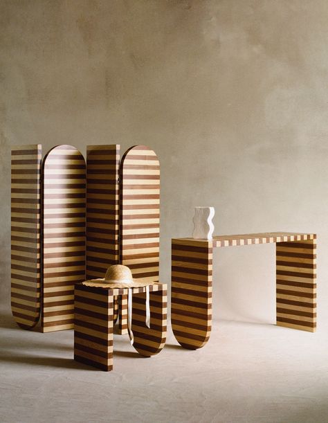 Decorative Wood Pieces, Kaufmann House, Sarah Ellison, Striped Furniture, Striped Wood, Australian Architecture, Decorative Screens, Australian Homes, The Design Files