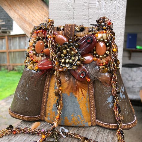 Mary Frances Ornate Design With Multiple Textured Beads, Stones ,Feather, Etc. Tge Bag Was Never Used, Damaged In A Move. Made In Philippines. Butterscotch Tones. 6” Tall. Re-Use Beads And Ornamentation Art Hats, Shabby Chic Bags, Mary Frances Bags, Artsy Bag, Mary Frances Handbags, Lace Purse, Fancy Purses, Boho Chic Bags, Personalized Bags