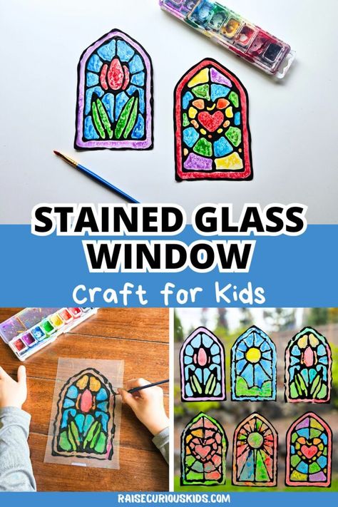 Stained Glass Window Craft for Kids - Raise Curious Kids Stained Glass Preschool Craft, Stained Glass Art Project For Kids, Diy Stained Glass Projects For Kids, Kids Stained Glass Window Craft, Stained Glass Kids Craft, Third Grade Crafts, France Crafts For Kids, Stained Glass Crafts For Kids, Stained Glass Art For Kids