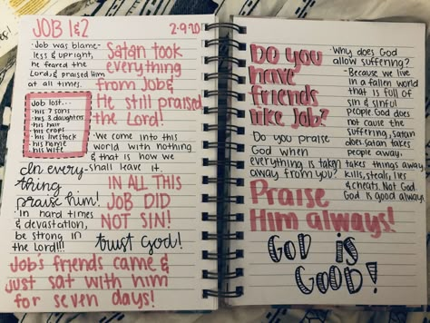 Book Of Job Bible Journaling, Job Bible Study Notes, Book Of Job Bible Study, Job Bible Study, Job Bible, Christian Notebook, Journal Bible Quotes, Bible Journal Notebooks, Motivational Bible Verses