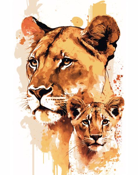 Lioness Art, Lioness Painting, Lioness Illustration, Lion Watercolor Painting, Lioness And Cubs, Safari Art, Big Cats Art, Animal Faces, Water Painting