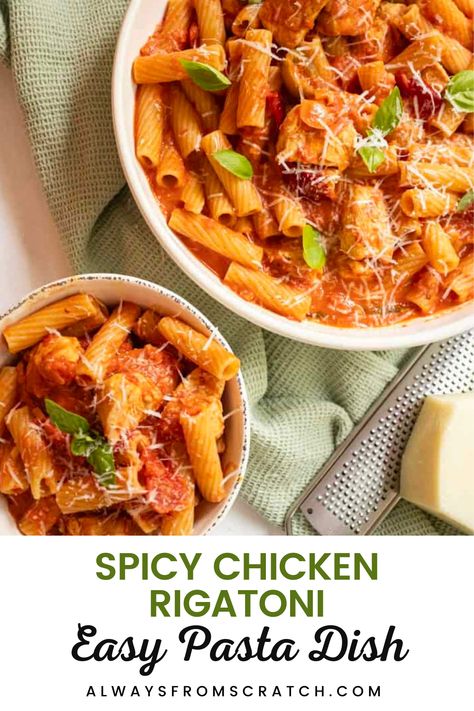 Craving a meal with a kick? This spicy chicken rigatoni recipe delivers bold flavors with tender chicken, al dente rigatoni, and a spicy tomato sauce that’s sure to satisfy. It’s one of the easiest rigatoni pasta dishes to whip up, making it perfect for busy weeknights. Searching for chicken rigatoni dinner ideas? This dish is packed with spice, flavor, and comfort, giving you a delicious meal with minimal effort! Chicken Recipes With Lemon, Pasta Recipes Rigatoni, Cheesy Chicken Rigatoni, Italian Chicken Sausage Recipes, Chicken Recipes Marinated, Chicken Recipes With Pasta, Pasta Salad Recipes Italian, Spicy Rigatoni Pasta, Pasta Recipes With Shrimp