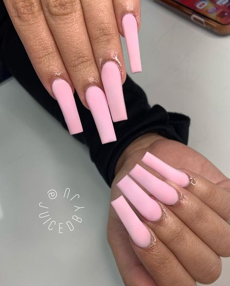 Baby Pink Coffin Acrylic Nails, Baby Pink Nails Acrylic, Nails After Acrylics, Coffin Acrylic Nails, Matte Pink Nails, Self Nail, Pink Coffin, Baby Pink Nails, Holo Nails