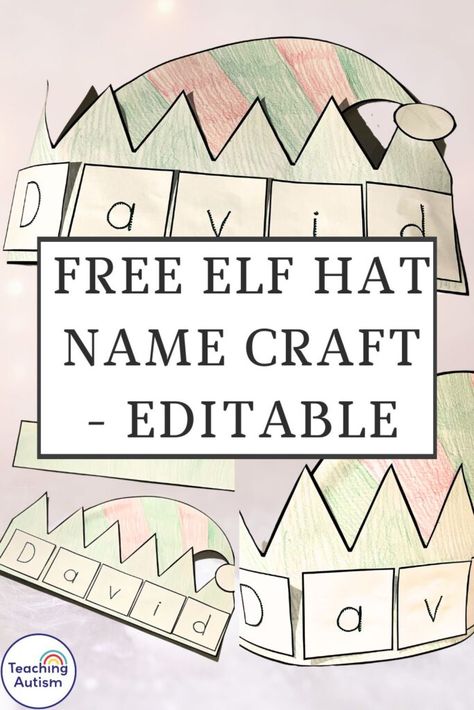 I am so excited to share my free elf hat name craft with you! I spend a lot of time working on names with my students. So I try to find different types of activities to do with them so they don’t get bored. And crafts are the perfect way to keep incorporating name skills! Elf Hat Craft For Kids, Elf Preschool Craft, December Name Crafts, Elf Hats, Christmas Light Names Preschool, Preschool Winter Name Craft, Christmas Name Practice Preschool, Elf Headband, Whats Your Elf Name Free Printable