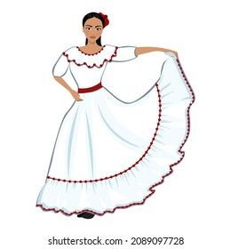 Cuban Outfit, Ballet Folklorico, Cartoon Graphics, Princess Dance, Folk Dance, Embroidery And Stitching, Dance Outfits, Vector Images, Vector Illustration