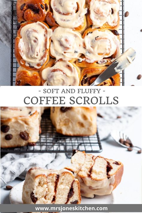 Coffee Scrolls Coffee Scrolls, Homemade Bread Buns, Fluffy Coffee, Scrolls Recipe, Bread Types, Cinnamon Swirls, Cinnabon Rolls, Coffee Icing, Australia Food