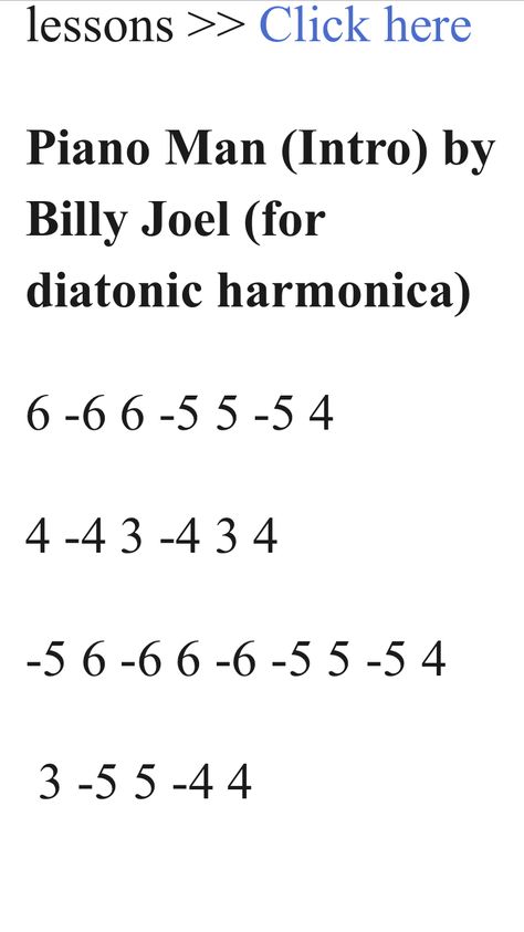 Piano man-Billy Joel Harmonica Sheet Music, Beginner Harmonica Songs, Piano Man Harmonica, Harmonica How To Play, Billy Joel Piano Man, Harmonica Music, Harmonica Songs, Banjo Tabs, Harmonica Lessons