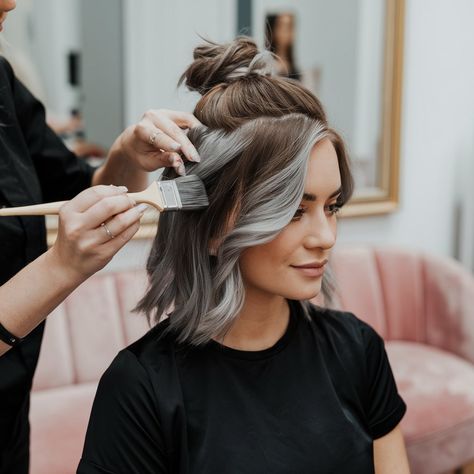 How To Go Grey Gracefully Highlights, Going From Dark Brown To Grey Hair, Greying Hair Balayage, Asian Grey Highlights, Gray Blending Reddish Brown Hair, Gray Hair With Brown Highlights, Brunette Going Grey Ideas, Transitioning Grey Hair With Highlights, How To Tone Brown Hair