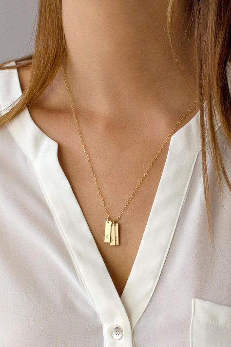 Bar Necklace Gold, Real Diamond Necklace, Good Luck Necklace, Vertical Bar Necklace, Dainty Diamond Necklace, Horseshoe Necklace, Floating Necklace, Bar Necklace Personalized, Engraved Initials