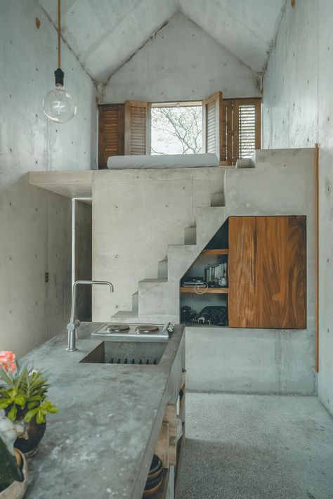 Tiny House — little bit of everything Brutalist Tiny House, Stucco Tiny House, Micro House Design, Small Concrete House Design, Tiny Concrete House, Concrete Tiny House, Small Concrete House, Aircrete Homes, Province House