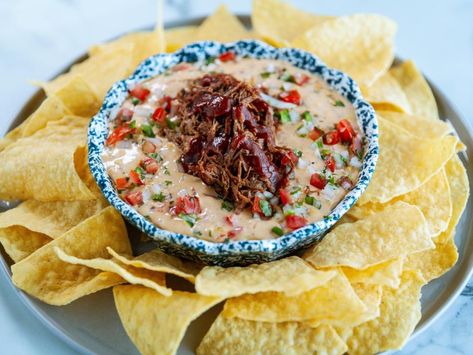 Smoked Brisket Queso Recipe | Ree Drummond | Food Network Pioneer Woman Brisket, Brisket Queso, Jalapeno Lemonade, Cookie Bark, Queso Recipe, Pioneer Woman Recipes, Smoked Brisket, Roasted Corn, Ree Drummond