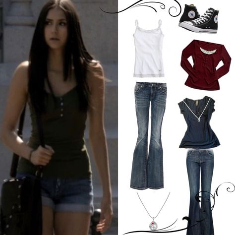 elena gilbert outfit fashion the vampire diaries tvd tvdu style clothes aesthetic 2000s 2000s Fashion Elena Gilbert, Elena Gilbert Jacket Outfit, Vampire Diaries Style Inspired Outfits, Elena Gilbert Vampire Outfits, Elena Style Gilbert, Elena Gilbert Outfit Ideas, Victorious Aesthetic Outfits, Vampires Girlfriend Aesthetic Outfits, Tvd Outfits Elena Gilbert