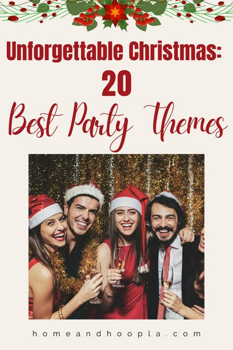 Discover the 20 best Christmas party themes that will delight your guests and make your celebration one for the books. From classic to unique, find a theme to suit every holiday mood. Mingle And Jingle Party Ideas, Hallmark Christmas Themed Party, 50th Birthday Christmas Theme, Christmas Party Contests, Christmas Retirement Party, Red And Green Christmas Party Theme, Christmas Party Ideas Decorations Events, 2024 Christmas Party Themes, Christmas Banquet Themes