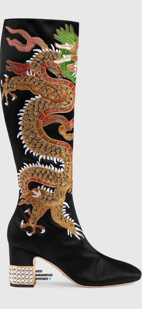 Gucci Satin Dragon Knee Boot Gucci Dragon, Fashion Composition, Sailing Shoes, Aldo Gucci, Wolf Oc, Gucci Boots, Festival Gear, Italian Luxury Brands, Velvet Slippers