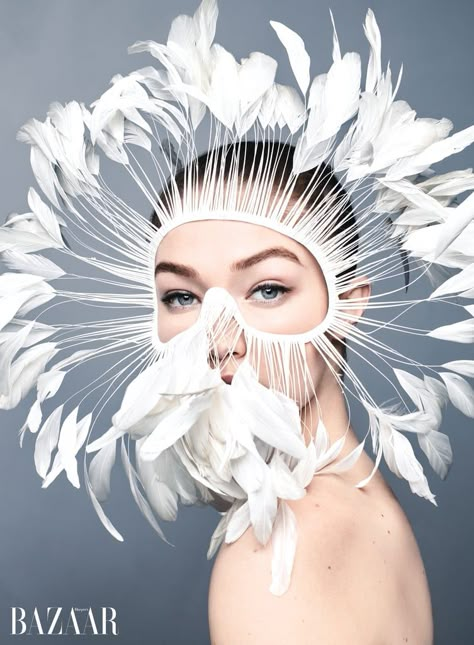 Concept Photography Ideas Creative, Solve Sundsbo, Giambattista Valli Haute Couture, Harpers Bazaar Magazine, Feather Mask, Creative Poses, Photography Editorial, Brand Strategist, Chanel Haute Couture