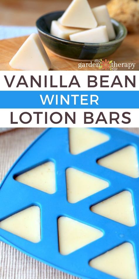 Vanilla Bean Winter Lotion Bar - Garden Therapy Winter Lotion, Homemade Lotion Bars, Lotion Bars Recipe, Natural Skincare Recipes, Lotion Recipe, Garden Therapy, Diy Lotion, Lotion Bar, Homemade Lotion