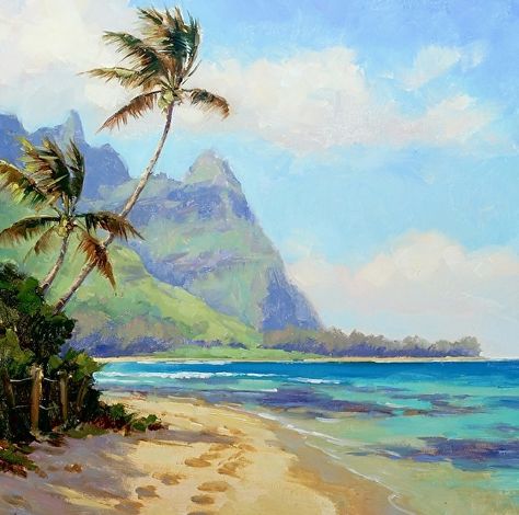 Walk in Paradise by Jenifer Prince Oil ~  x Jenifer Prince, Hawaii Painting, Canvas Painting For Beginners, Tropical Painting, Hawaii Art, Canvas For Beginners, Hawaiian Art, Painting For Beginners, Landscape Art Painting