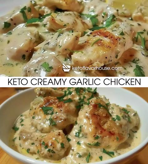 Keto Creamy Garlic Chicken – Keto Easy Recipes Keto Creamy Garlic Chicken, Keto Cream Sauce For Chicken, Low Keto Meals, Chicken Low Calorie Recipes, Keto Sauces Recipes, Keto Dinner Recipes Chicken, Keto Chicken Dinners, Keto Garlic Chicken, Keto Creamy Chicken