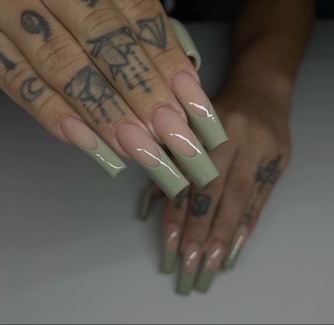 Sage Green Nails, Green Herbs, Green Acrylic Nails, Milky Nails, French Tip Acrylic Nails, French Acrylic Nails, Long Acrylic Nails Coffin, Unique Acrylic Nails, Bling Acrylic Nails