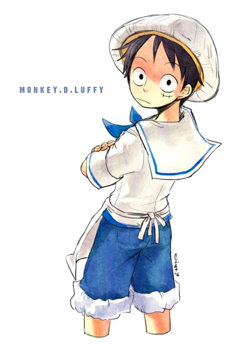 Monkey D. Luffy - Age 9 - Marine Trainee Luffy In A Dress, Marine Luffy, Luffy Vs Big Mom, Monkey D Luffy Older, Luffy As A Marine, Luffy Outfits, Ace And Luffy Childhood, Marine Outfit, Ace Sabo Luffy