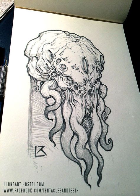 ArtStation - Cthulhu Sketch, Richard Luong Cthulhu Tattoo, Monster Sketch, Cthulhu Art, Arte Zombie, Lovecraft Cthulhu, Drawing Faces, Dark Art Drawings, Digital Painting Tutorials, Creepy Art