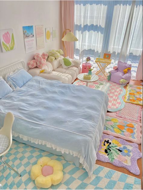 room collection page – HypeIndaHouse Cute Pastel Bedroom, Cozy Pastel Bedroom, Kpop Dorm, Teen Bedroom Colors, Colour Room, Camaleonda Sofa, Colorful Bedroom, Pastel Bedroom, Teen Bedroom Designs