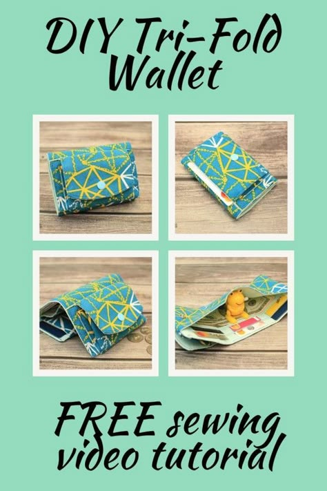 FREE wallet sewing pattern. Step by step video on how to sew a small tri-fold wallet. Room for cards, bills, notes and coins in this cute small wallet sewing pattern with video tutorial. No pattern download needed, nothing to print, just measure and cut from the sizes given in the sewing video. Easy to follow diy small wallet pattern. SewModernBags Easy Sew Wallet Free Pattern, Wonder Wallet Pattern Free Sewing, Small Wallet Sewing Pattern, Trifold Wallet Pattern, Sew Card Holder Wallet Tutorial, Small Wallet Pattern, Easy Peasy Wallet Template, Wallet Pattern Free, Sew Wallet