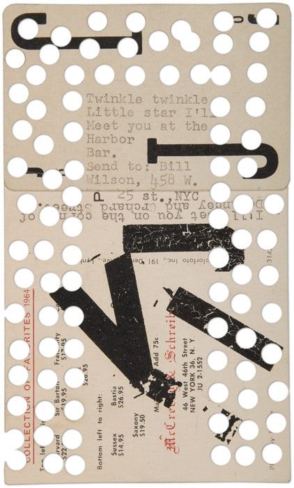 Ray Johnson / Untitled / 1964 Monochrome Design, Collage Paper, Mail Art, Paper Collage, Graphic Design Typography, Hole Punch, Creative Inspiration, Twinkle Twinkle, Book Design